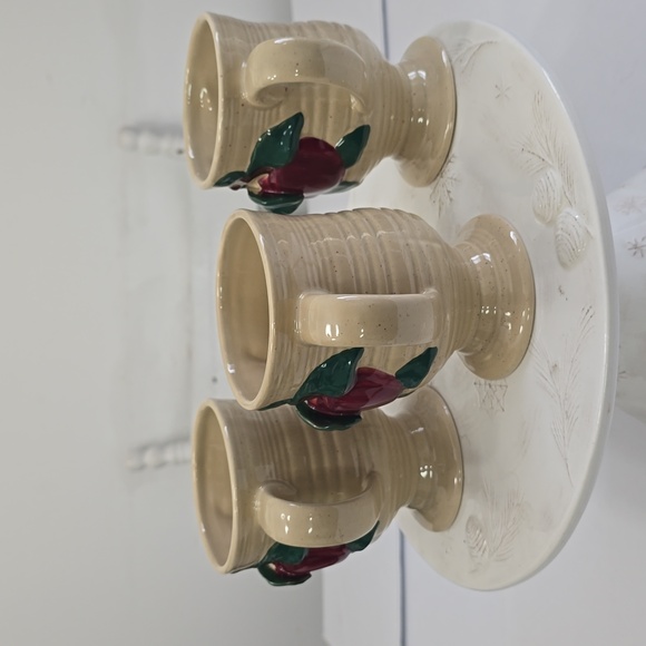 Vintage Franciscan Set Of 3 Apple Pattern Irish Mugs Speckled Earthenware Ribbed - Picture 5 of 14